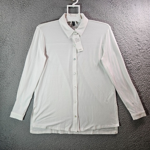 NWT‎ Eileen Fisher Shirt Top Women XXS Stretch Button Up Long Sleeve White Comfy - Picture 1 of 12